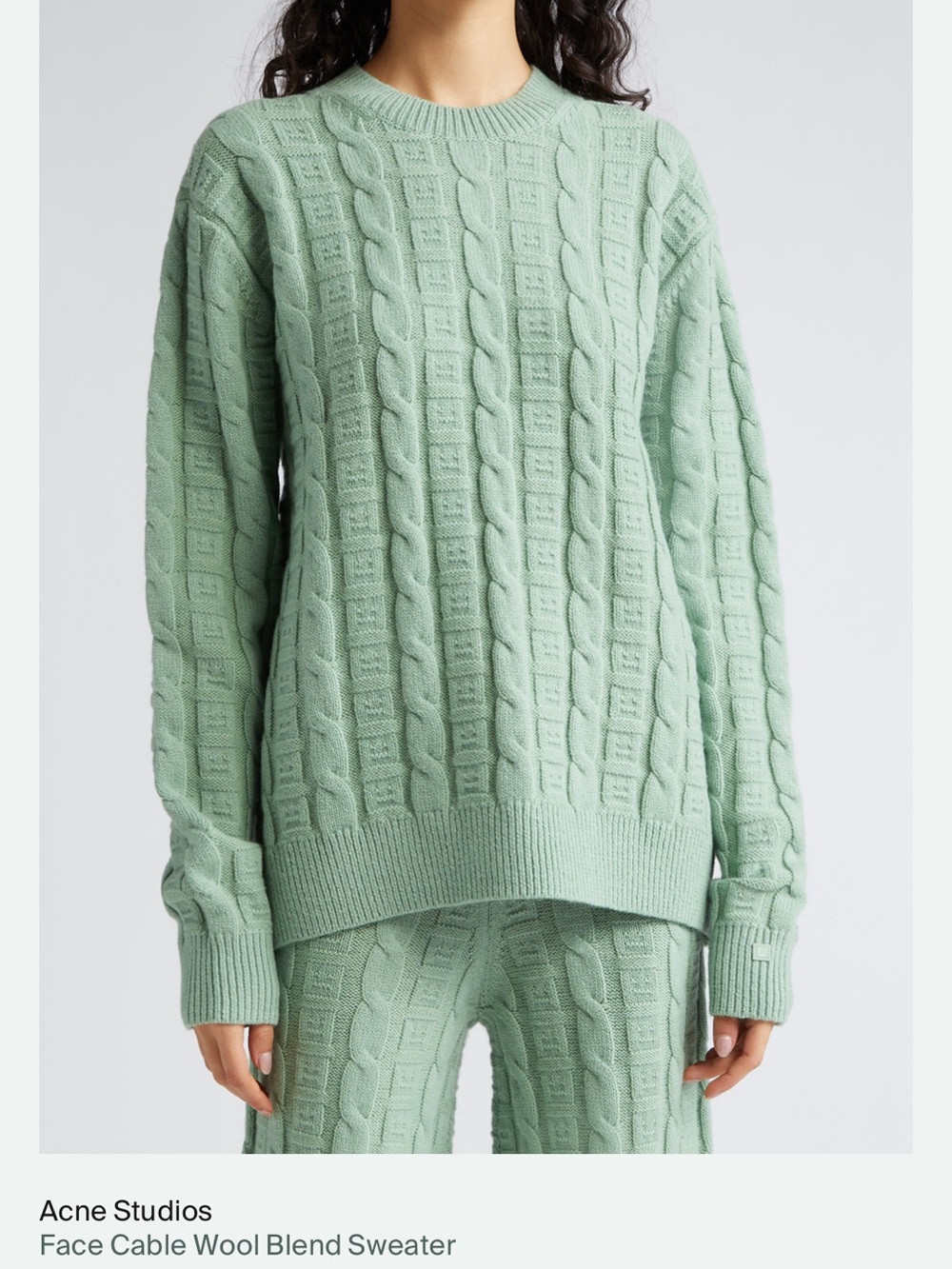 Acne Cable-Knit Crew Sweater in Mint Green